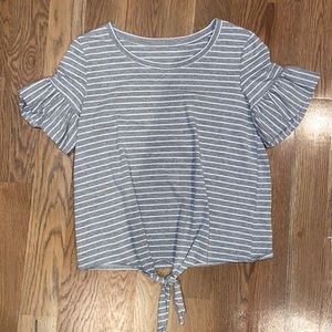 grey and white striped blouse